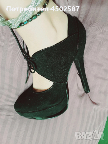 Черни обувки в връзки и 15 см ток, снимка 5 - Дамски обувки на ток - 52949125