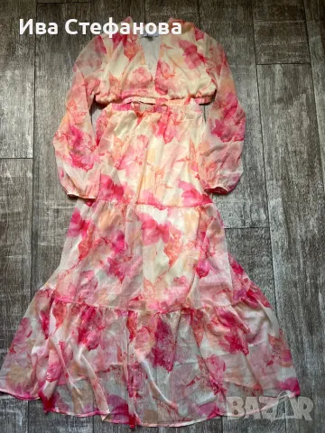 Нова феерична нежна елегантна дълга рокля рязана в талията флорален принт цветя, снимка 2 - Рокли - 50376518