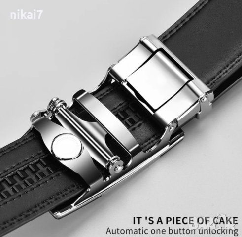 мъжки колан кожен официален за панталон с автоматична катарама, снимка 3 - Колани - 42118214