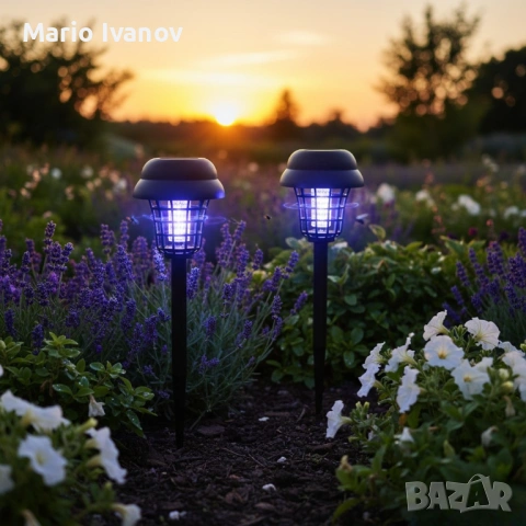 Соларна лампа против комари за открито – комплект 2 броя с UV защита и декоративно осветление