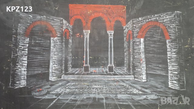 СТАРА КАРТИНА ТЕАТРАЛЕН ДЕКОР АКВАРЕЛ, снимка 2 - Картини - 29092995