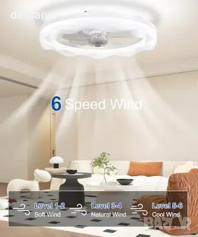 Таванен вентилатор JAYNLT с LED, 51 см, дистанционно и приложение, снимка 4 - Вентилатори - 55945900