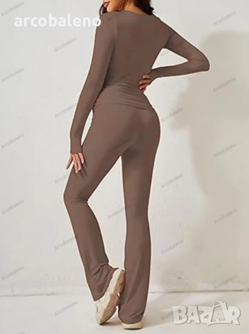 Дамски ежедневен едноцветен моден комплект с дълъг ръкав, 4цвята , снимка 3 - Комплекти - 44737988
