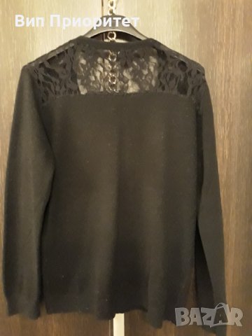 Черна жилетка плетиво + коприна , ефектен стайлинг, дантелени сегментина гърба зад врата и на рамене, снимка 9 - Жилетки - 37456400