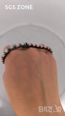 Сребърна гривна с морганит, покрит с черен родий, снимка 4 - Гривни - 52550558