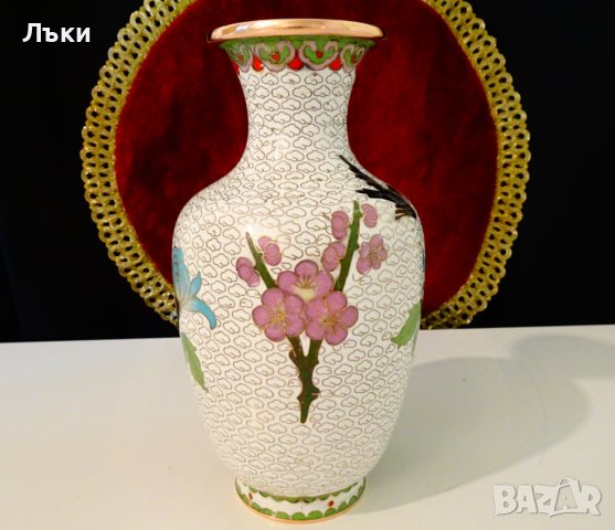 Китайска медна ваза Клоазоне,Cloisonne,маркирана. , снимка 4 - Вази - 36916498