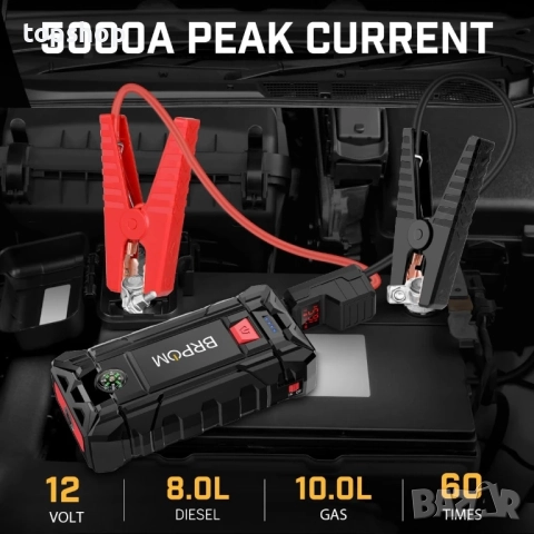 Нов перфектен BRPOM BM3000 Автомобилен стартер, 5000A пик 26800mAh (до 10 л бензинов или 8.0 л дизел, снимка 2 - Аксесоари и консумативи - 51597963