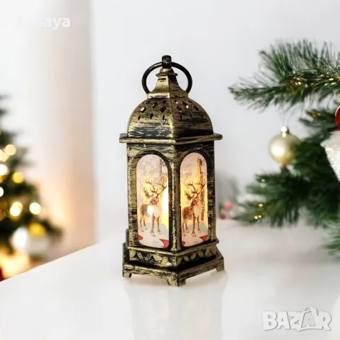 5450 Коледен фенер с Led свещичка в центъра си, 14 cm