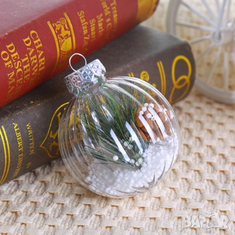 Комплект от 6 или 12 прозрачни топки за елха пълни с коледна декорация, снимка 4 - Други стоки за дома - 52086387