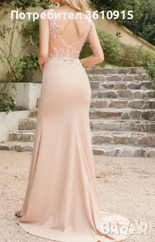 Очарователна перлено розова бална рокля с дантела и камъни, снимка 4 - Рокли - 49561750