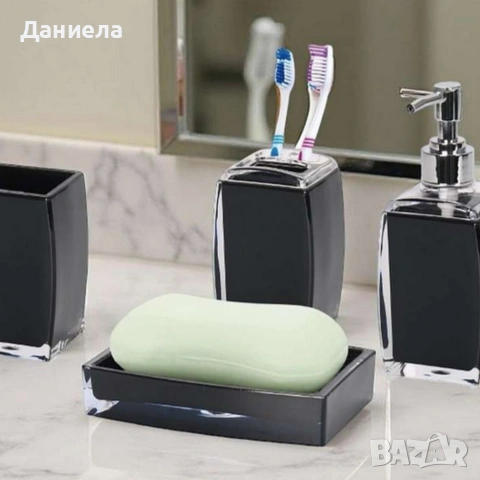 Комплект аксесоари за баня Cheffinger – 4 части, дозатор за сапун, чаша за четки и сапунерка, снимка 7 - Други стоки за дома - 53166484