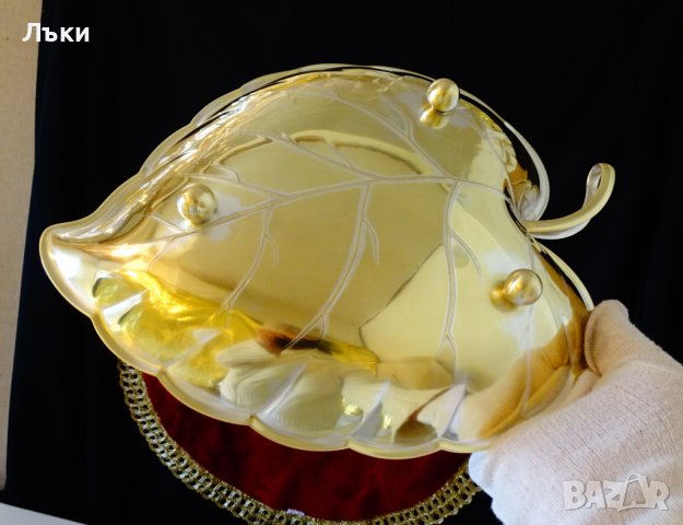 Бронзова фруктиера,релефно листо на Quist. , снимка 3 - Антикварни и старинни предмети - 39781585