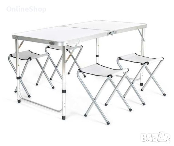 Компект Сгъваема Маса и Столове Malatec , 4 Стола, Алуминиев Материал, Сгъваема, 120 x 60 x 70 cm, снимка 5 - Маси - 42037016