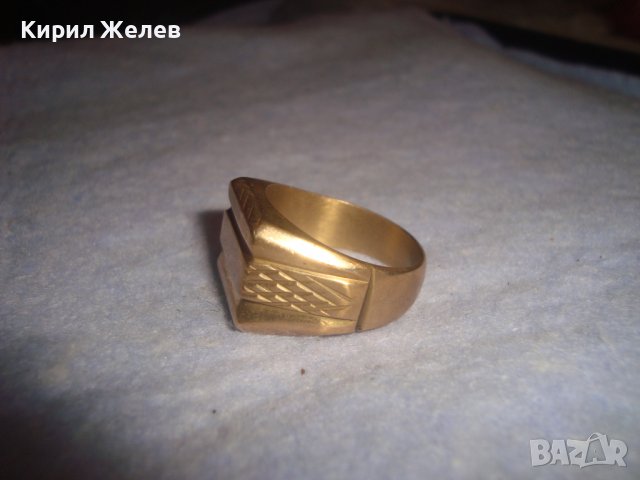 СТАР ПОЗЛАТЕН БРОНЗОВ РЕТРО АРТ ДЕКО ПРЪСТЕН с ПЕЧАТИ 18К 750 за КОЛЕКЦИЯ МАЙСТОРСКА ИЗРАБОТКА 24253, снимка 7 - Антикварни и старинни предмети - 37395524