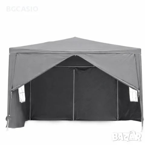 Градински PVC Павилион 3x3 м Сив – Водоустойчива Шатра с Прозорци и Странични Стени, снимка 5 - Градински мебели, декорация  - 56122182