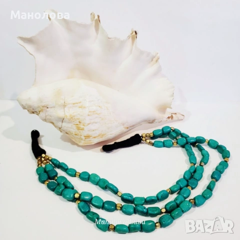 Много редово колие, изработено от камък тюркоаз., снимка 4 - Колиета, медальони, синджири - 54130192