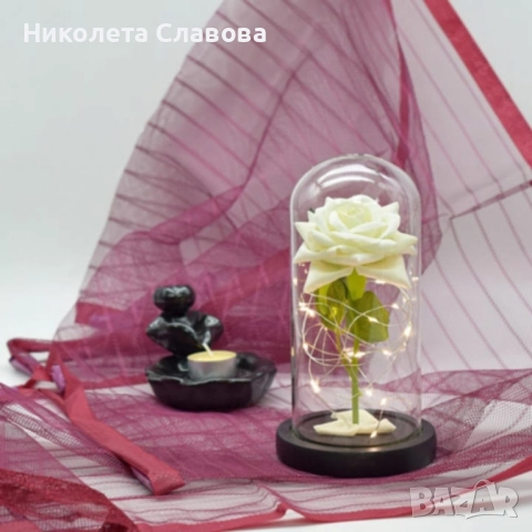 Бяла роза под стъклен купол - Вечна елегантност, снимка 2 - Декорация за дома - 48682938