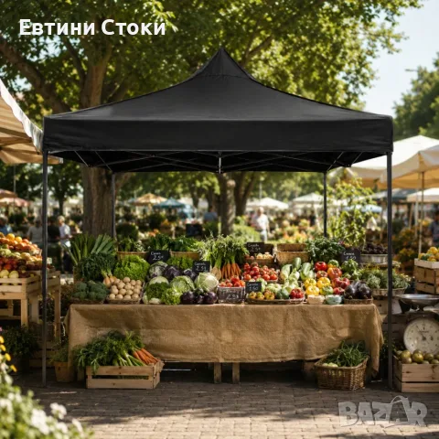 Сгъваема черна шатра 3x3 м „Хармоника“, снимка 5 - Градински мебели, декорация  - 56082237