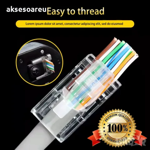 Комплект от 20 броя RJ45 CAT6/CAT5e конектори позлатени 8P8C модулни щекери UTP FTP Ethernet мрежи, снимка 9 - Кабели и адаптери - 56224975