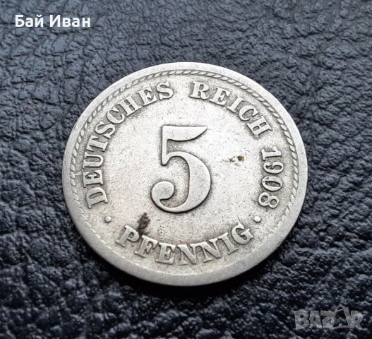 Стара монета 5 пфенига 1908 г. буква  F - Германия -топ цена !, снимка 13 - Нумизматика и бонистика - 39779148