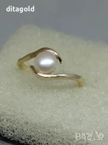 Нов 14К златен пръстен с естествена морска перла