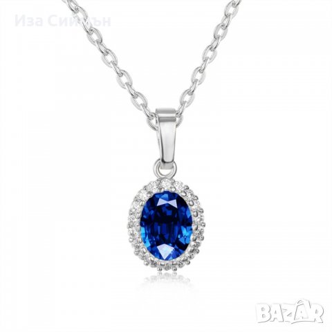 Колие Даяна от медицинска стомана и сапфир, снимка 3 - Пръстени - 38041825