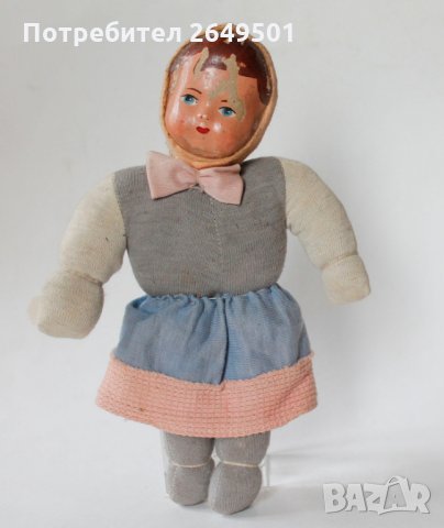 Стара пълнена Кукла Папие Маше Чехословакия 1950те, снимка 2 - Колекции - 34935214