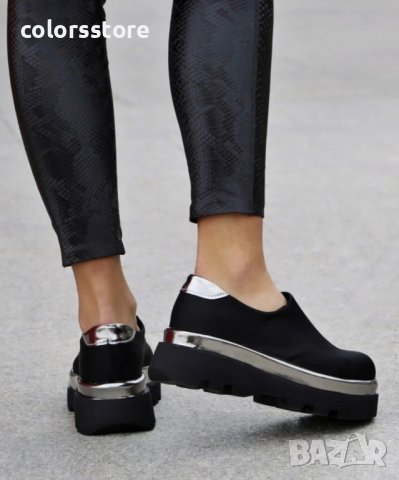 Обувки на платформа - черен стреч, лак - 613K, снимка 2 - Дамски ежедневни обувки - 38543530