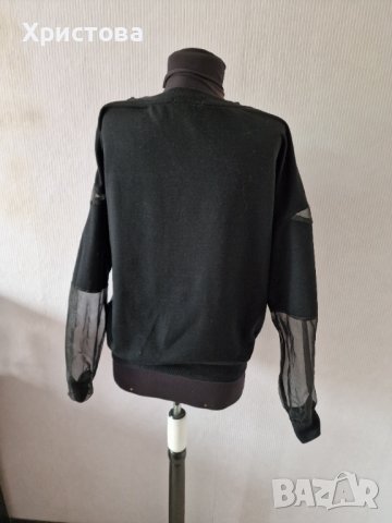 Блуза в черно с тюлен ръкав тип суитшърт-10,00лв., снимка 4 - Блузи с дълъг ръкав и пуловери - 42666625