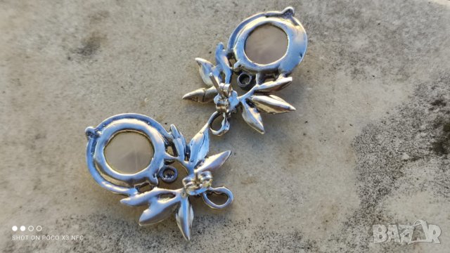 Масивни сребърни обеци с розов кварц, снимка 8 - Обеци - 42888936