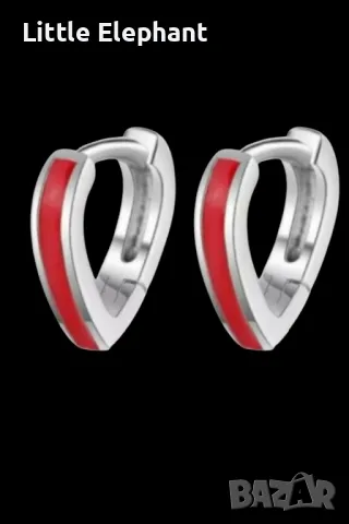 Sale Сребърни обеци сърца,"Red"/нови