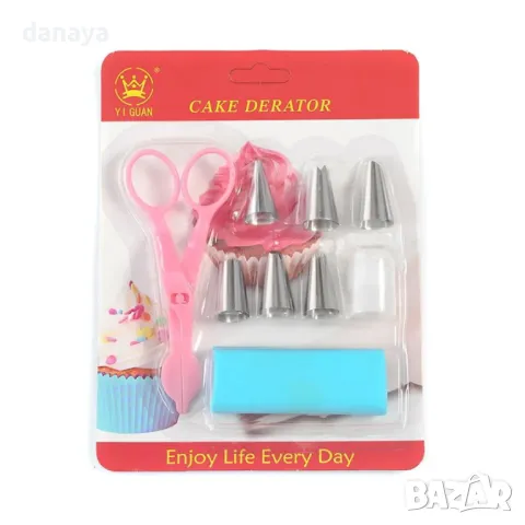 5742 Комплект сладкарски пош с накрайници адаптор и щипка, 9 части