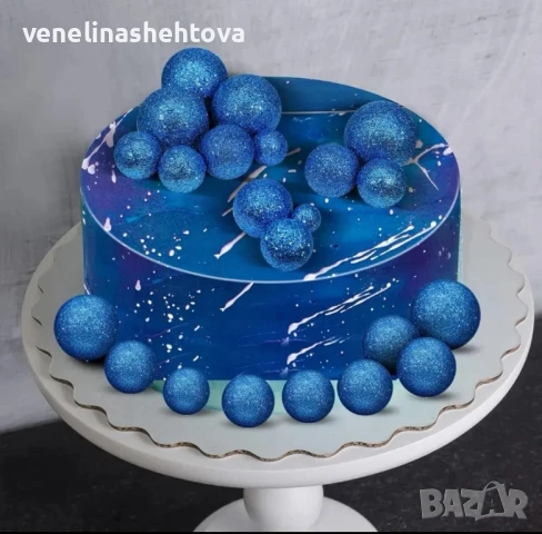 108 броя сапфирени сини златисти топчета топки на тел от стиропор за декорация на торта , снимка 5 - Други - 51159313