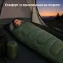 Туристически спален чувал 2 в 1 с качулка, 210 × 75 см, зелен, снимка 2