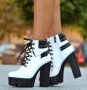 Боти на ток - бяла кожа с черно ходило - BT14, снимка 1