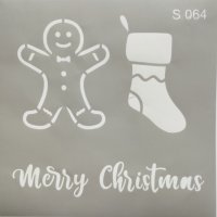 Самозалепващ шаблон Merry Christmas, чорапче, джинджифилово човече S064, снимка 1 - Други - 42470497