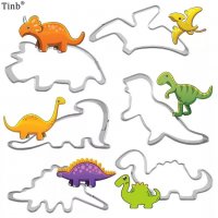 6 бр малки бр метални резци динозавър динозаври форми за сладки за украса тесто фондан резец форма, снимка 2 - Форми - 28875145