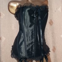 5XL Черен сатенен корсет за едра дама, снимка 1 - Корсети, бюстиета, топове - 40421356
