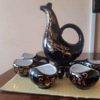 Рядка находка. Винтидж комплект от 5 чаши и стомна  Black Ceramic , снимка 5 - Антикварни и старинни предмети - 39646472