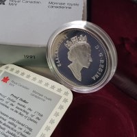 1 сребърен долар 1991 година Канада Елизабет II сребро в ТОП качество, снимка 6 - Нумизматика и бонистика - 35285275