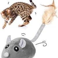 Интерактивна играчка за котка с опашка от пера, Kitty Toys, USB акумулаторна, произволно движение, снимка 1 - За котки - 42875835