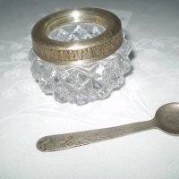 Руски съд за горчица хайвер стъкло метал с лъжичка, снимка 4 - Други ценни предмети - 38593942