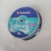 Verbatim DVD-RW, презаписваем, 4.7 GB, 4x, 10 броя в шпиндел, снимка 2 - Други - 40263616