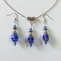 Разкошен комплект бижута в кралско синьо и филигранни орнаменти в цвят Сребро , снимка 2 - Бижутерийни комплекти - 37849224