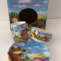Детски сервиз за хранене Маша и мечока 2 + подарък, снимка 1 - Прибори, съдове, шишета и биберони - 29466726