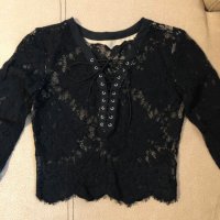 Дантелена блуза кроп топ с връзки, снимка 4 - Блузи с дълъг ръкав и пуловери - 30316009