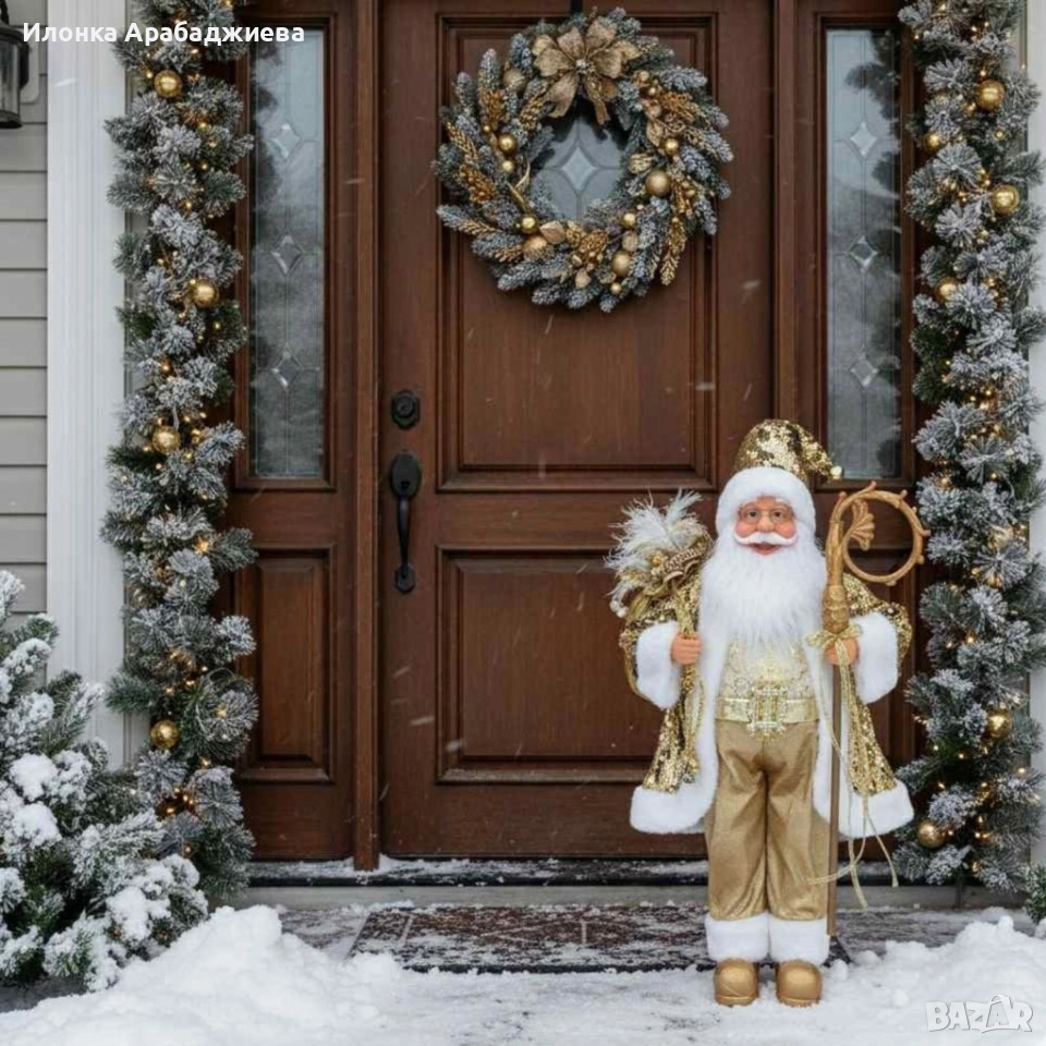 Луксозна коледна фигура Дядо Коледа в златно 90 см, снимка 1