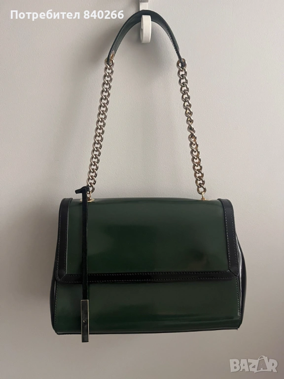 Тъмнозелена чанта естествена кожа INNUE + подарък чанта, снимка 1
