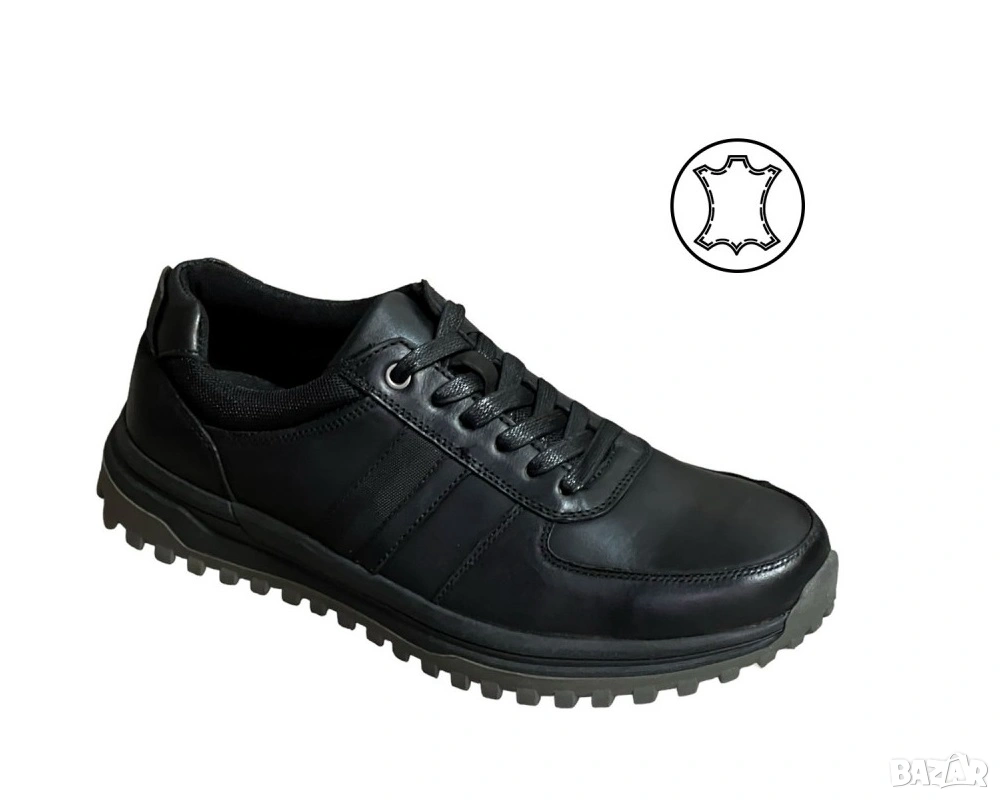 МЪЖКИ ОБУВКИ ОТ ЕСТЕСТВЕНА КОЖА В ЧЕРЕН ЦВЯТ E42, снимка 1