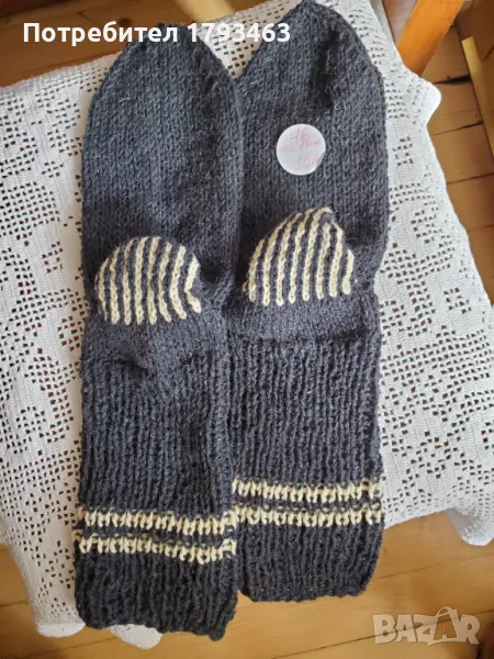 Ръчно плетени мъжки  чорапи  от вълна размер 46, снимка 1